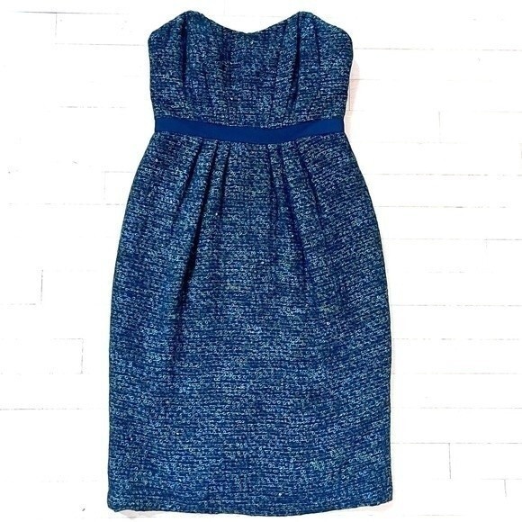 Lafayette 148  New York LODMU Strapless Tweed Wool Dress in Black and Green 2 - Picture 1 of 9